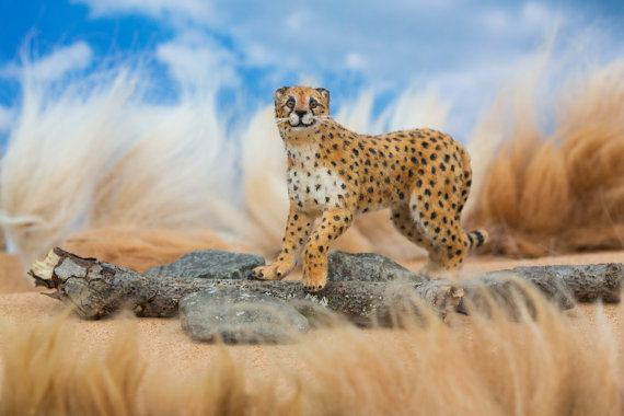 Dollhouse Miniature Cheetah Cat Artist Furred OOAK African Safari