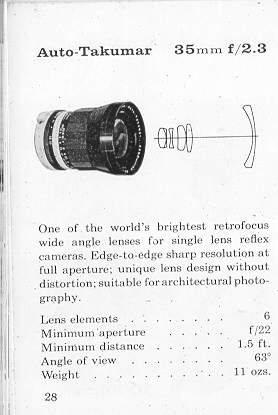 Pentax H1 - H3 camera lens